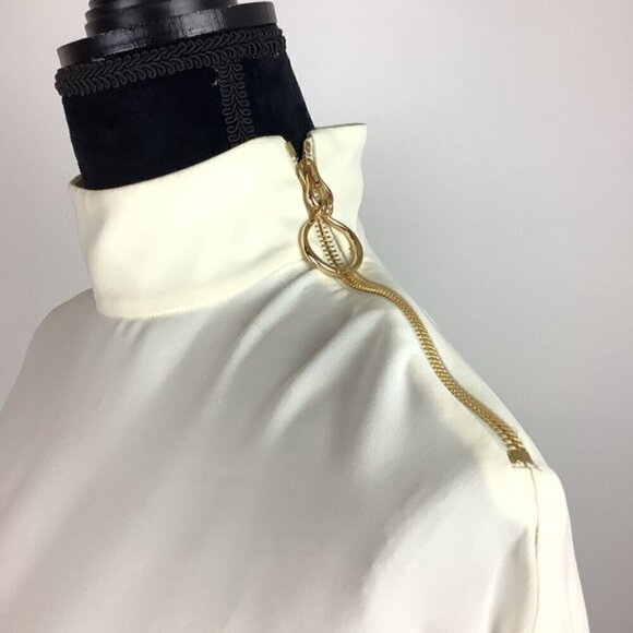 ST. JOHN SILK MINIMALIST BALLOON SLEEVES DRESS IN ALABASTER NWT - Picture 5 of 16